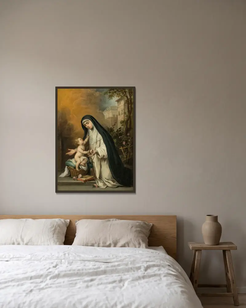 Santa Rosa of Lima av Bartolomé Estebán Murillo inramad på en vägg