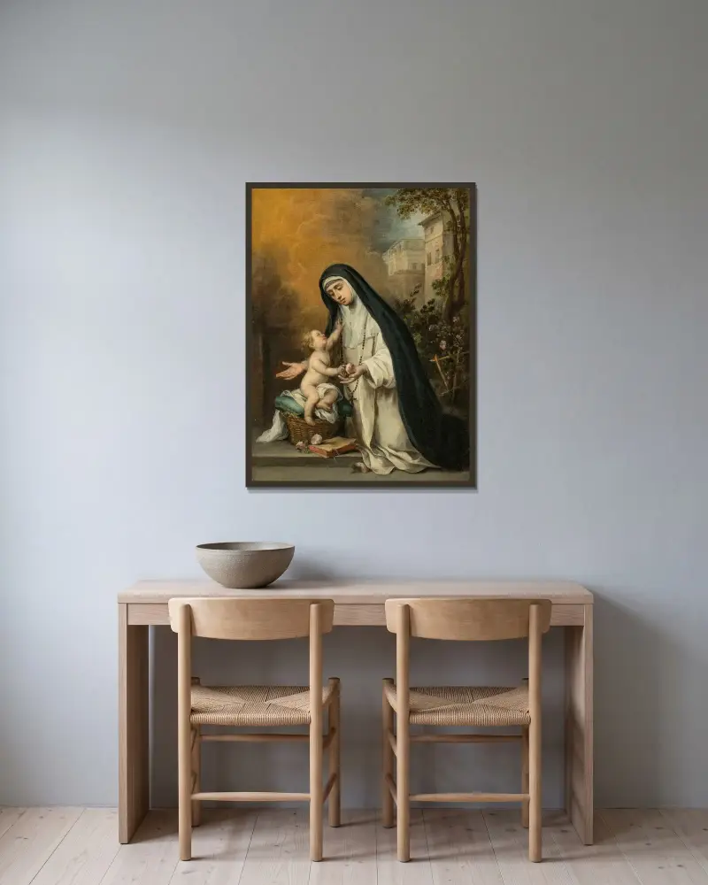 Santa Rosa of Lima av Bartolomé Estebán Murillo inramad på en vägg