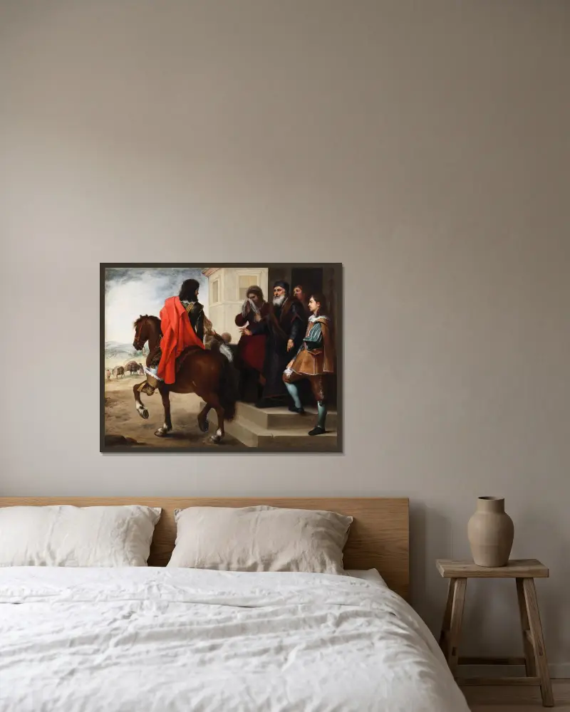 Den förlorade sonens avresa av Bartolomé Estebán Murillo inramad på en vägg