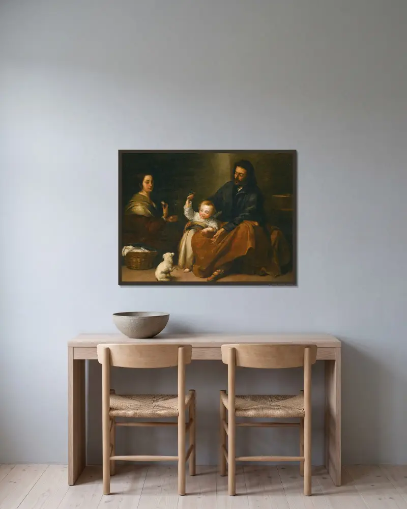 The Holy Family In An Interior av Bartolomé Estebán Murillo inramad på en vägg