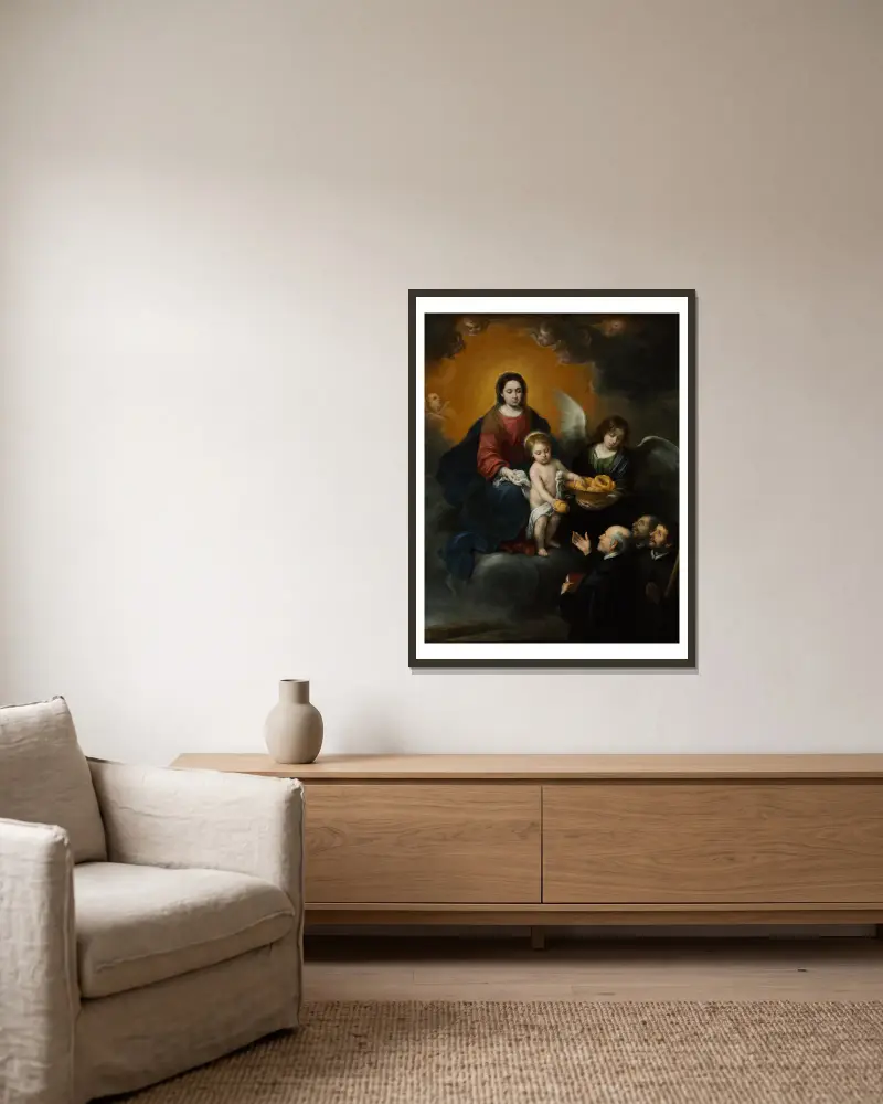 The Infant Christ Distributing Bread To The Pilgrims av Bartolomé Estebán Murillo inramad på en vägg