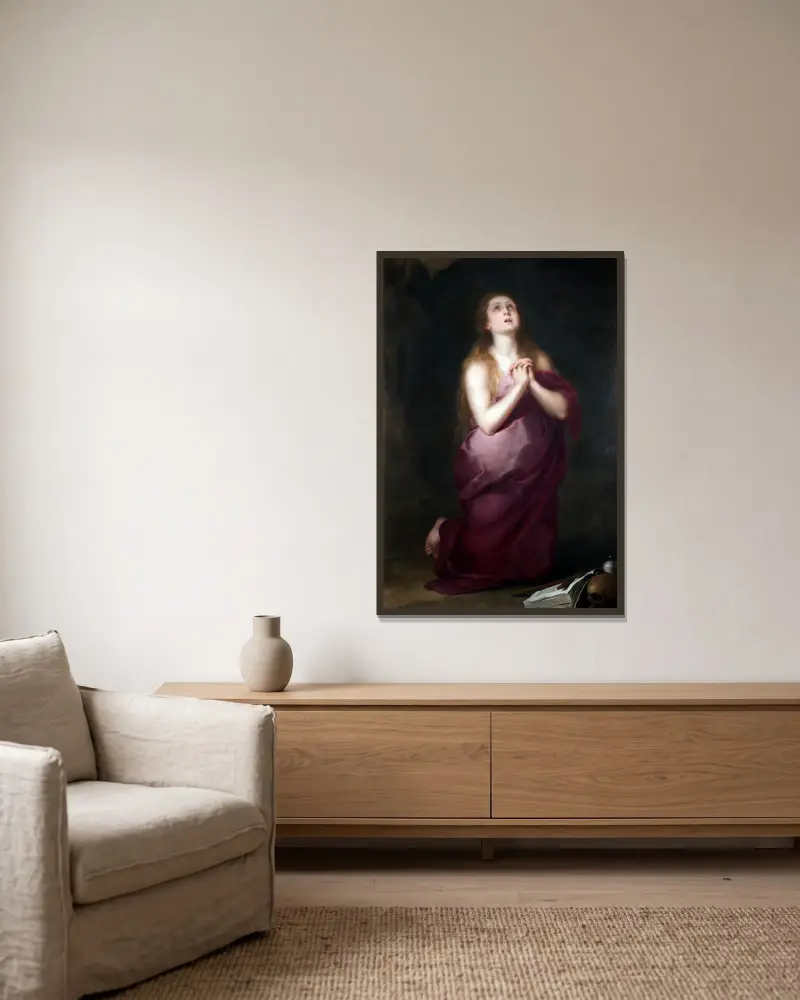 Kající se Magdalena, 1660, Bartolomé Estebán Murillo v rámu na stěně