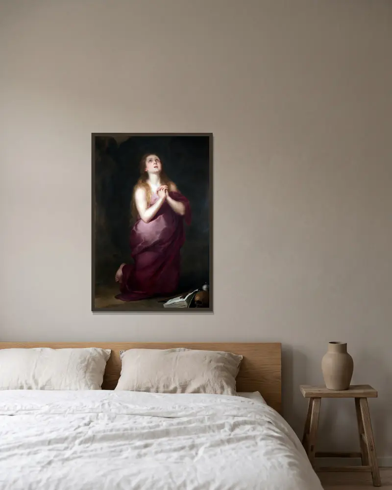 Kající se Magdalena, 1660, Bartolomé Estebán Murillo v rámu na stěně