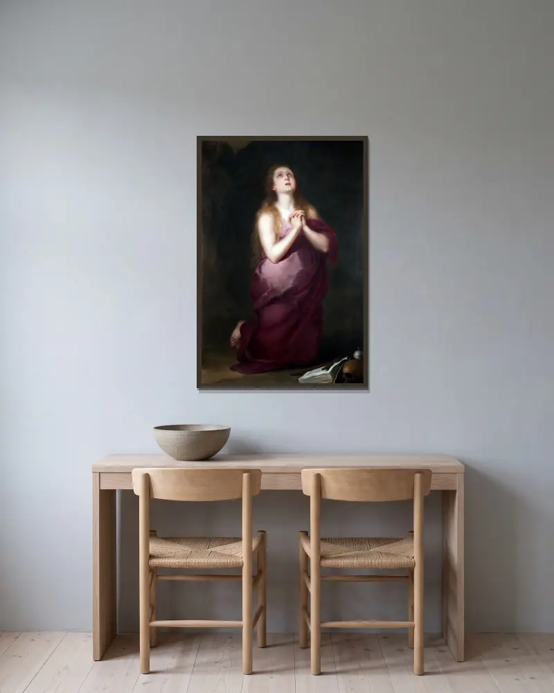 Kající se Magdalena, 1660, Bartolomé Estebán Murillo v rámu na stěně