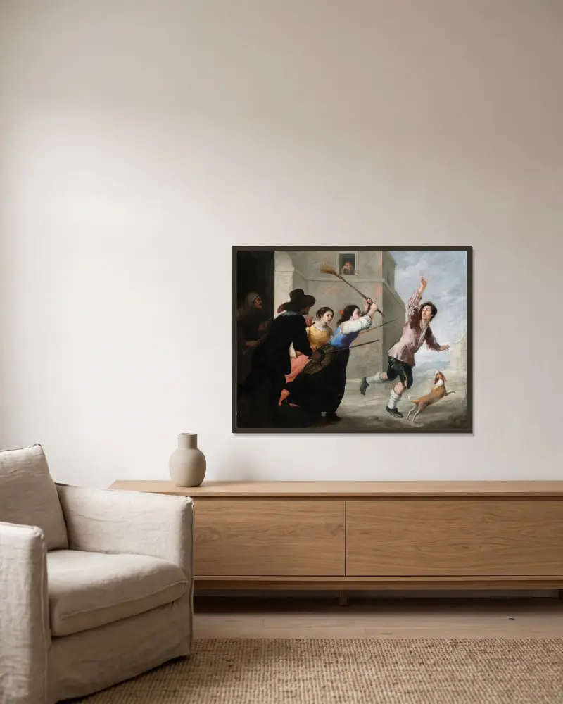 Der verlorene Sohn vertrieben von Bartolomé Estebán Murillo gerahmt an einer Wand