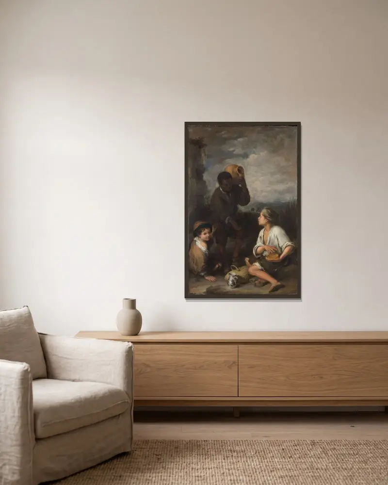Drei Jungen von Bartolomé Estebán Murillo gerahmt an einer Wand