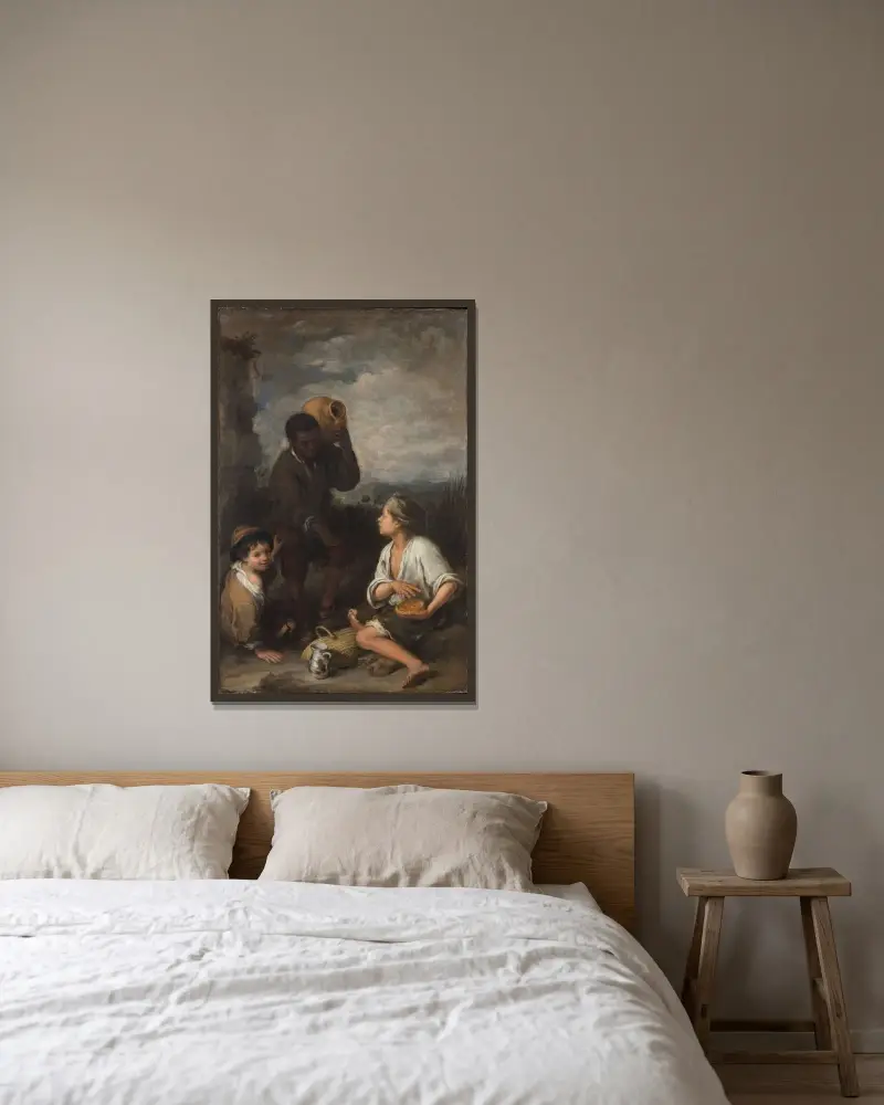Drei Jungen von Bartolomé Estebán Murillo gerahmt an einer Wand