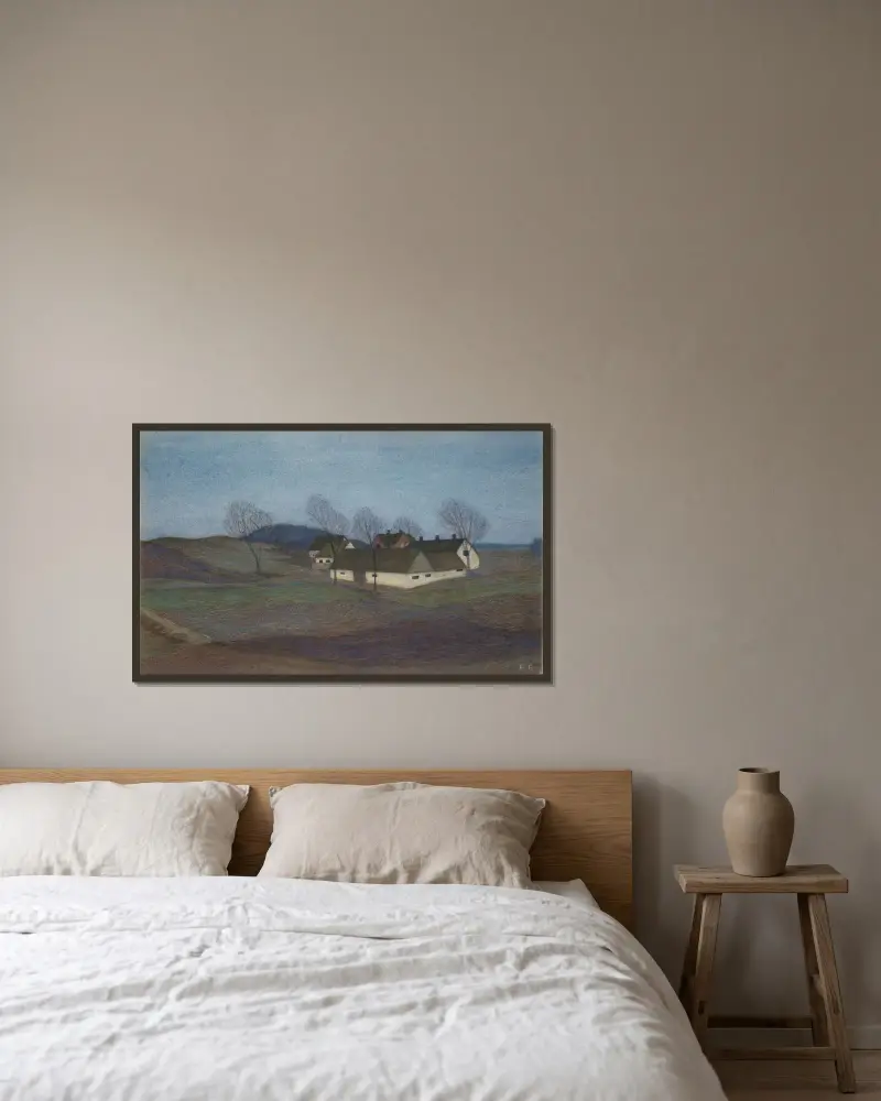 A Farm House in Själland av Ester Almqvist inramad på en vägg