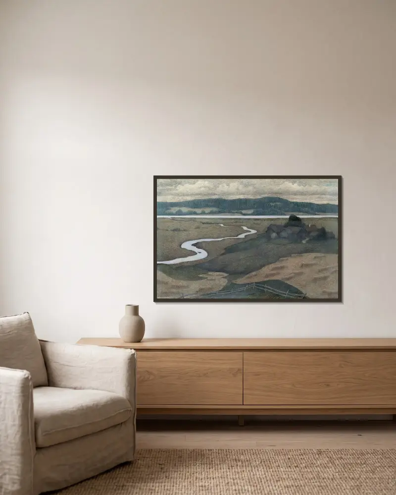 Landscape from Svartådalen av Ester Almqvist inramad på en vägg
