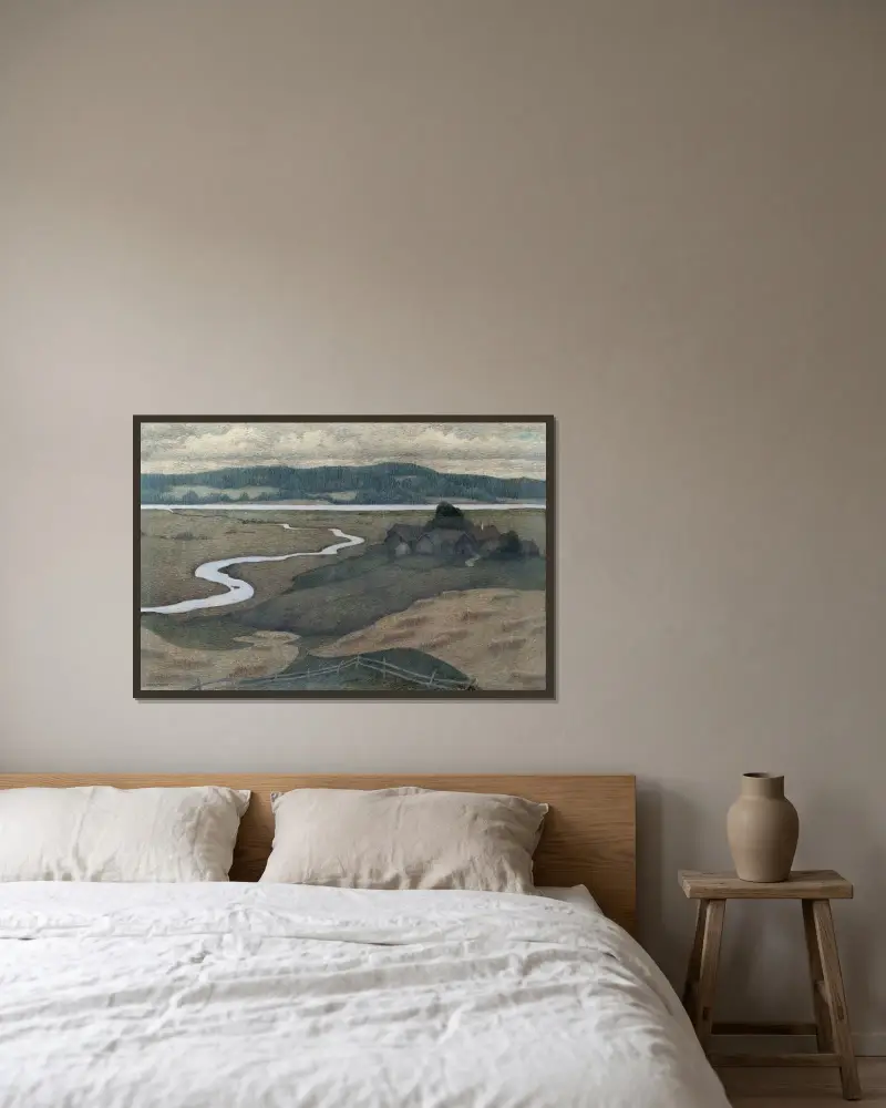 Landscape from Svartådalen av Ester Almqvist inramad på en vägg