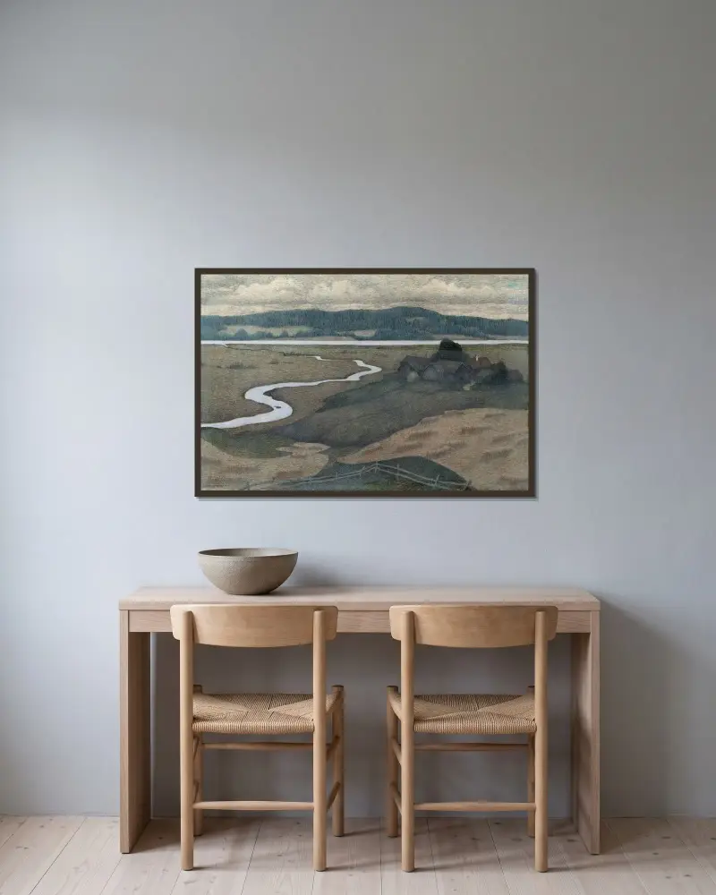 Landscape from Svartådalen av Ester Almqvist inramad på en vägg
