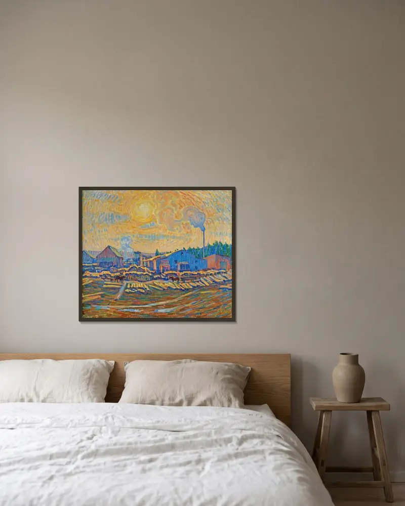 The Sawmill, December sun av Ester Almqvist inramad på en vägg
