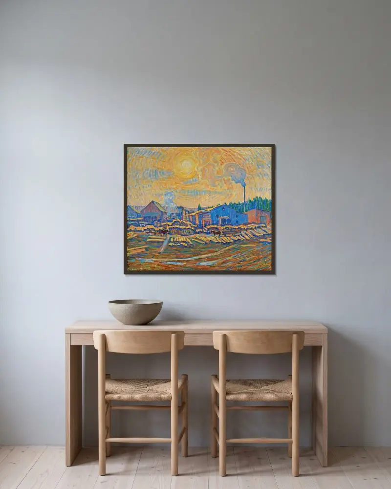 The Sawmill, December sun av Ester Almqvist inramad på en vägg
