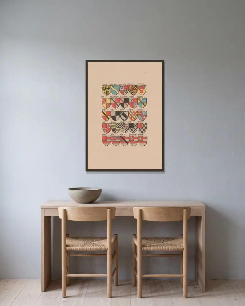 Dawny herbarz konny Zakonu Złotego Runa i Europy XV wieku, plansza 092, Berger-Levrault et Cie w ramie na ścianie