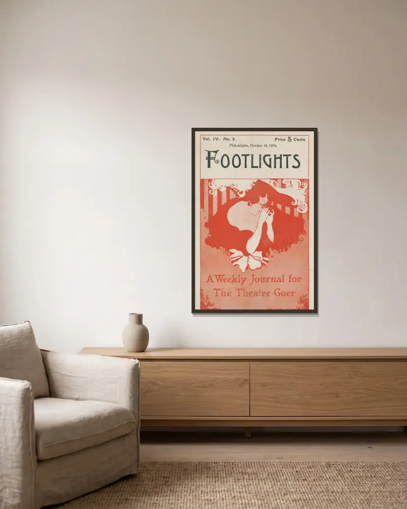 Footlights, a weekly journal for the theatre-goer. Philadelphia, October 10 av Ethel Reed inramad på en vägg