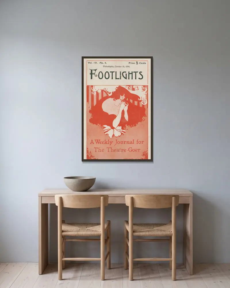Footlights, a weekly journal for the theatre-goer. Philadelphia, October 10 av Ethel Reed inramad på en vägg