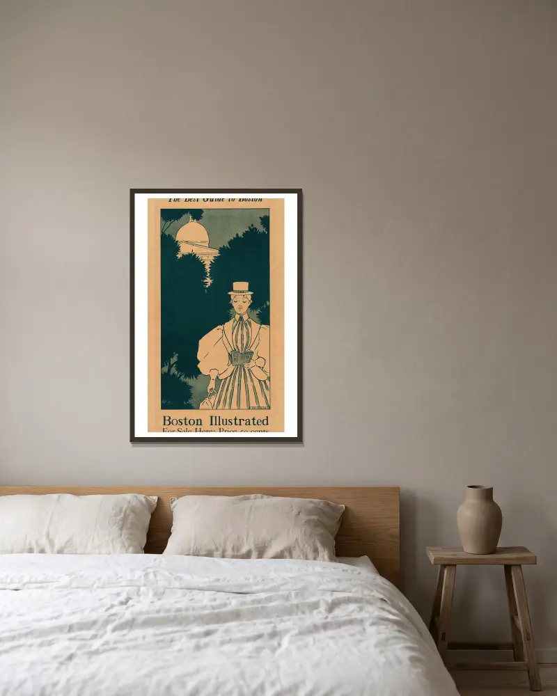 The best guide to Boston. Boston illustrated, for sale here. av Ethel Reed inramad på en vägg