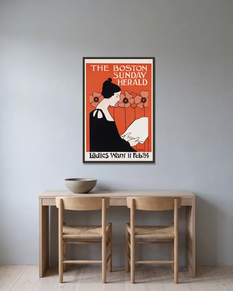 Boston Sunday Herald, damer vill ha den 24 februari av Ethel Reed inramad på en vägg
