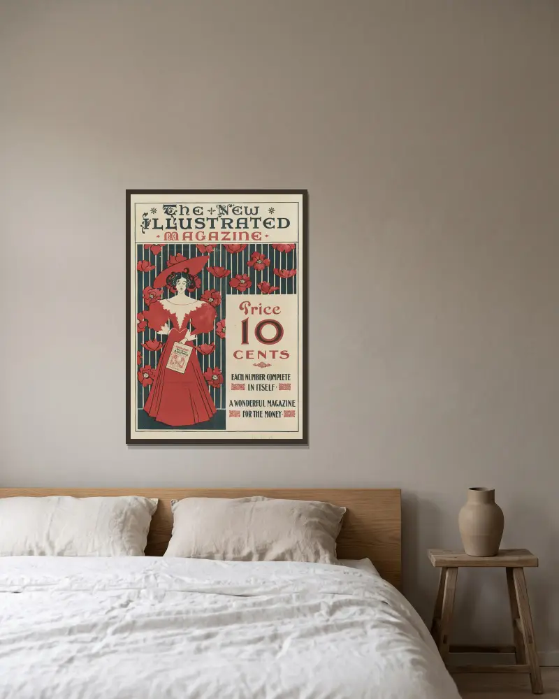 The New Illustrated magazine av Ethel Reed inramad på en vägg