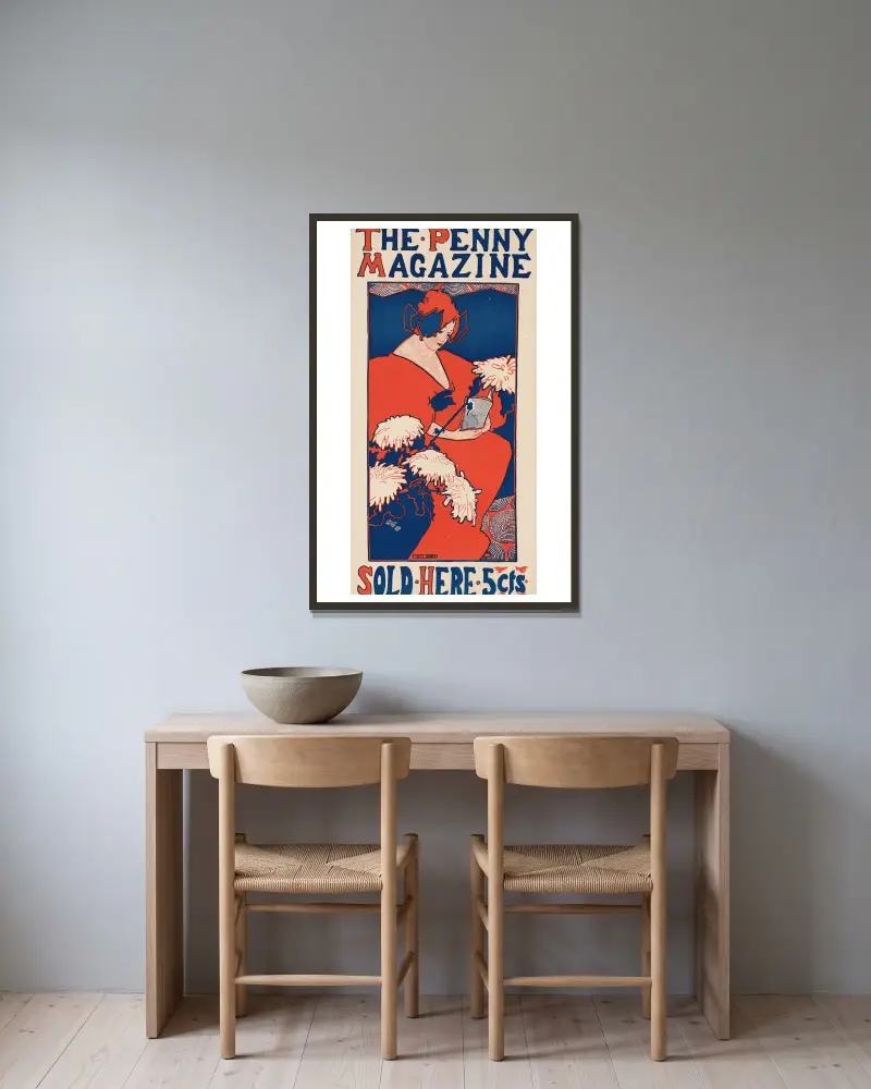 The penny magazine, sold here av Ethel Reed inramad på en vägg