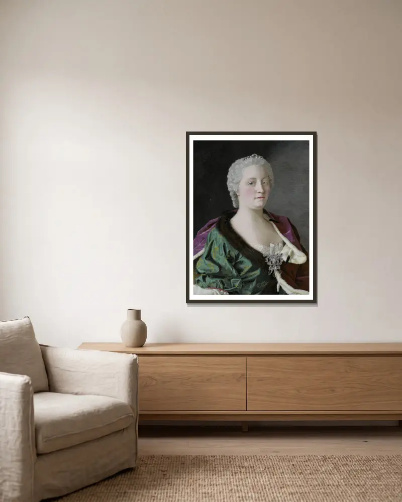 Maria Theresa, Archduchess of Austria, Queen of Hungary and Bohemia, and Holy Roman Empress av Jean-Etienne Liotard inramad på en vägg