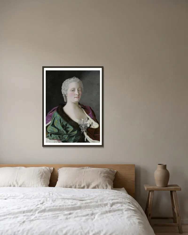 Maria Theresa, Archduchess of Austria, Queen of Hungary and Bohemia, and Holy Roman Empress av Jean-Etienne Liotard inramad på en vägg