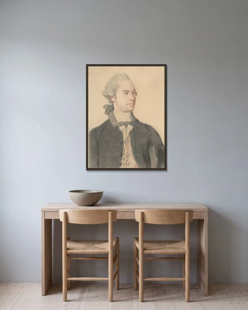 Porträtt av en man av Jean-Etienne Liotard inramad på en vägg