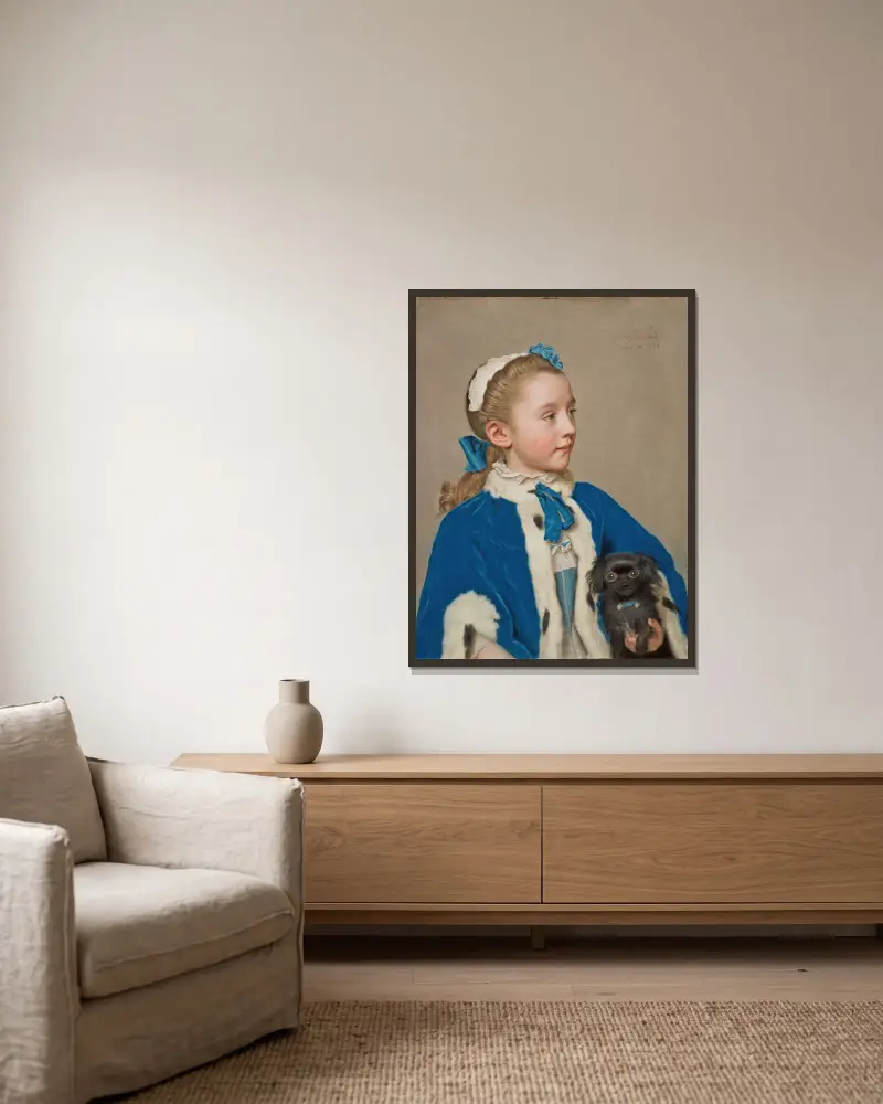 Portrait of Maria Frederike van Reede-Athlone at Seven Years of Age av Jean-Etienne Liotard inramad på en vägg