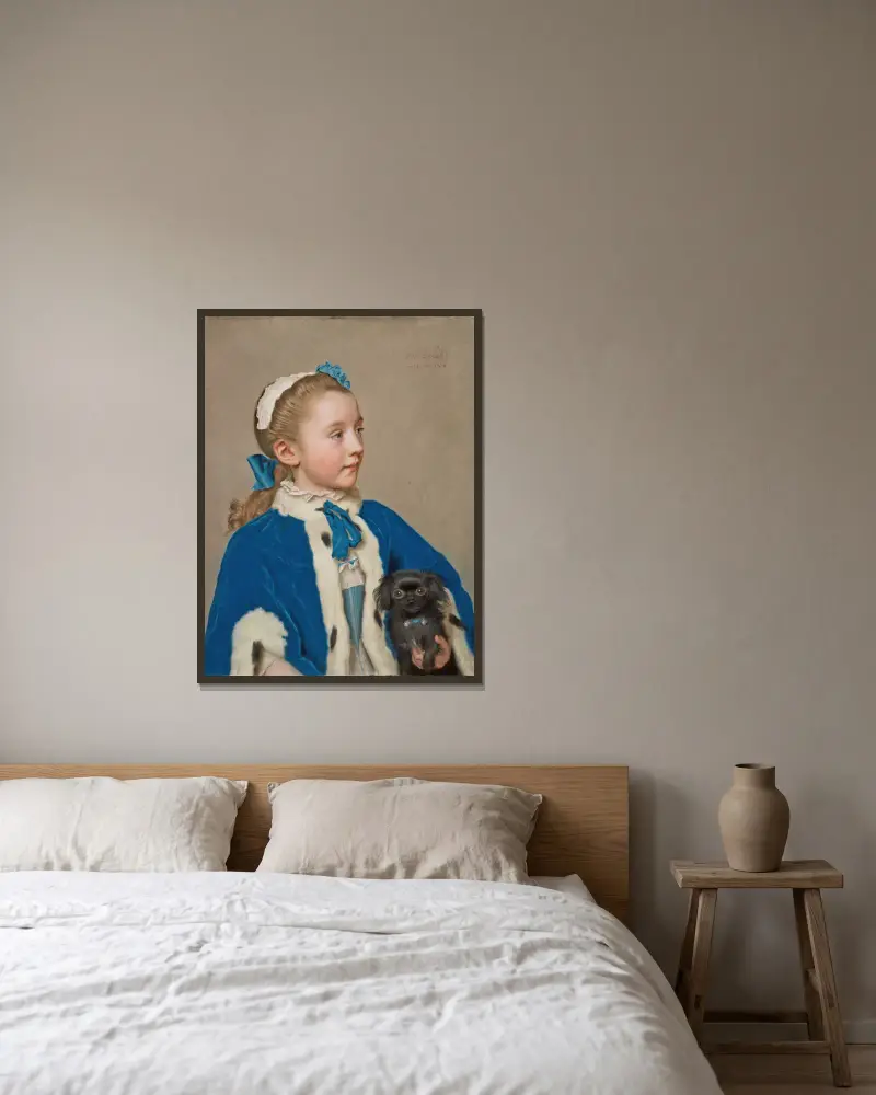 Portrait of Maria Frederike van Reede-Athlone at Seven Years of Age av Jean-Etienne Liotard inramad på en vägg