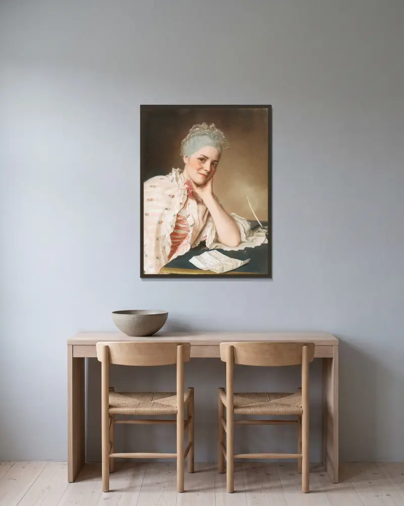 Portrait Of Mrs Jacquet av Jean-Etienne Liotard inramad på en vägg