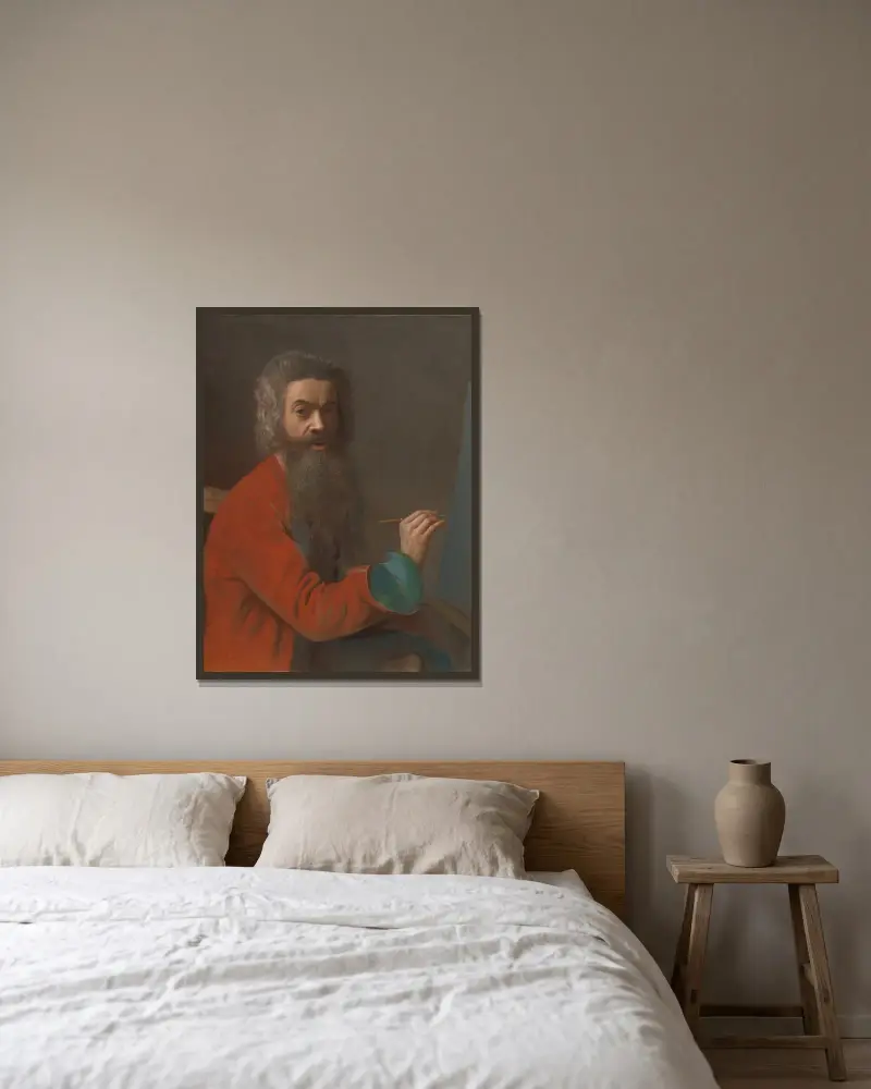 Självporträtt i turkisk dräkt av Jean-Etienne Liotard inramad på en vägg