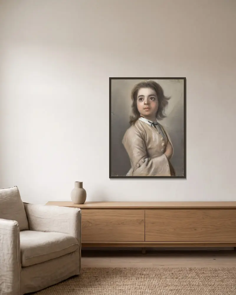 Studie van een jongen ten halven lijve av Jean-Etienne Liotard inramad på en vägg