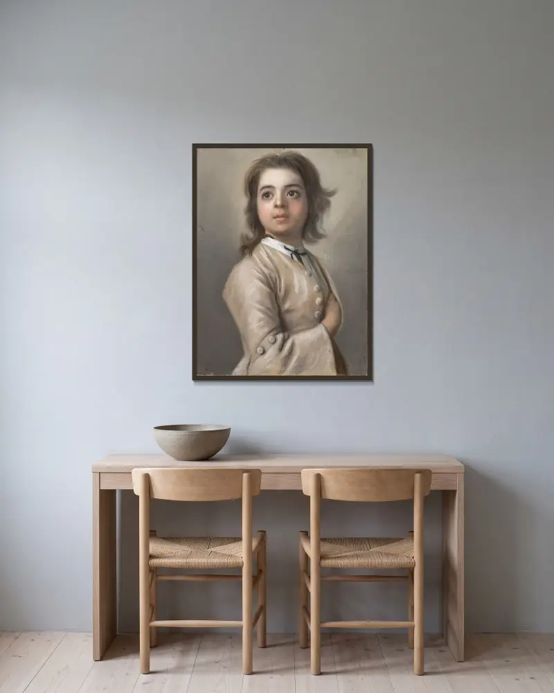 Studie van een jongen ten halven lijve av Jean-Etienne Liotard inramad på en vägg