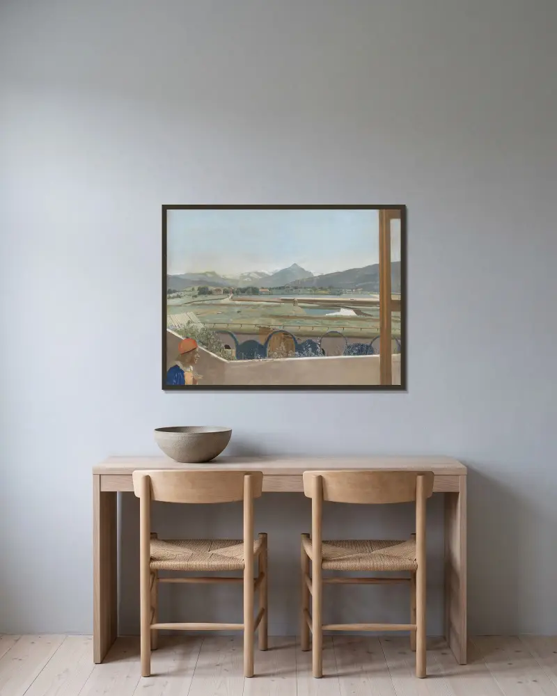 View toward the Mont Blanc Massif from the Artist’s Studio at Geneva, with a Self-portrait av Jean-Etienne Liotard inramad på en vägg