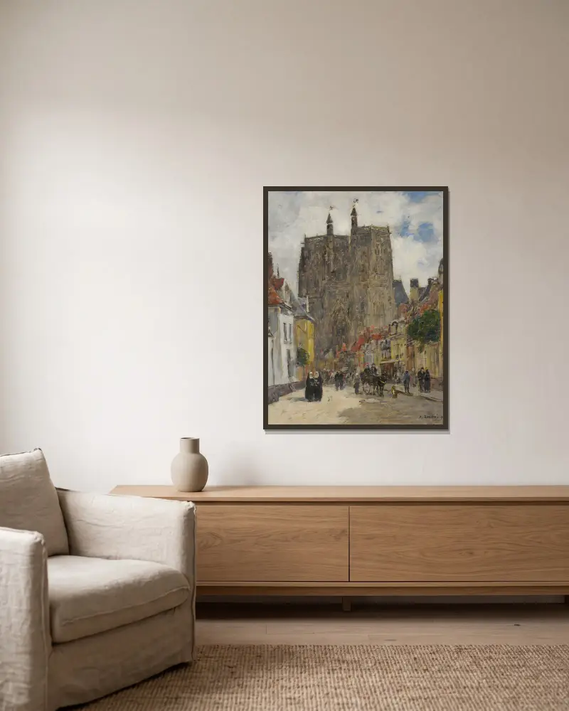 Abbeville, Rue Et Église Saint-Vulfran av Eugène Boudin inramad på en vägg