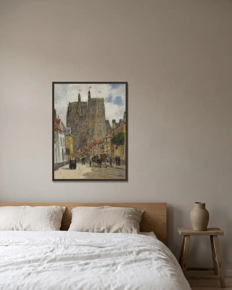 Abbeville, Rue Et Église Saint-Vulfran av Eugène Boudin inramad på en vägg