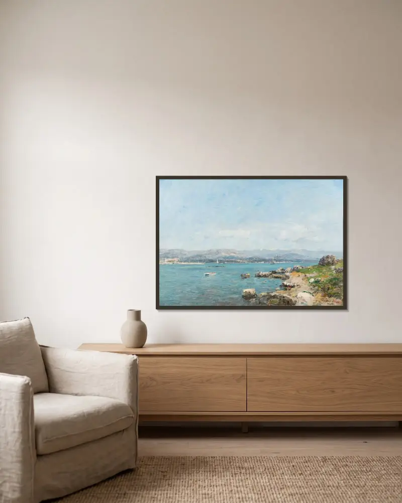 Antibes, viken av Eugène Boudin inramad på en vägg