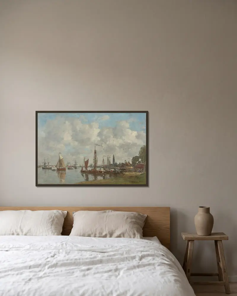 Antwerpen. Hamnen sedd från norra citadellet av Eugène Boudin inramad på en vägg
