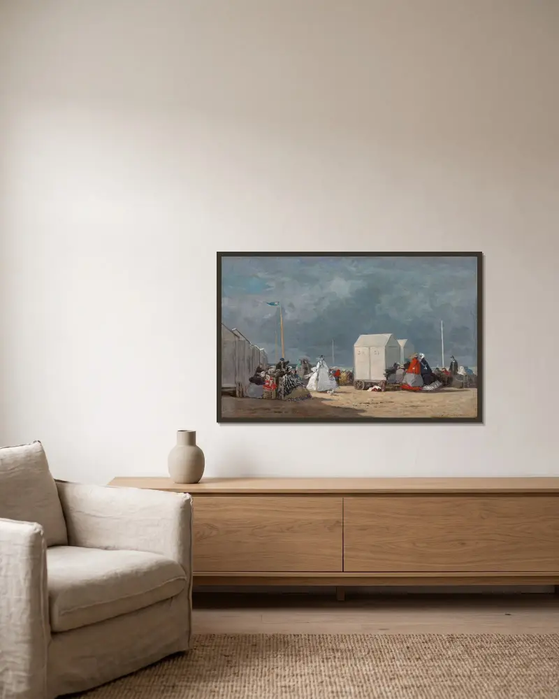 Annalkande oväder av Eugène Boudin inramad på en vägg
