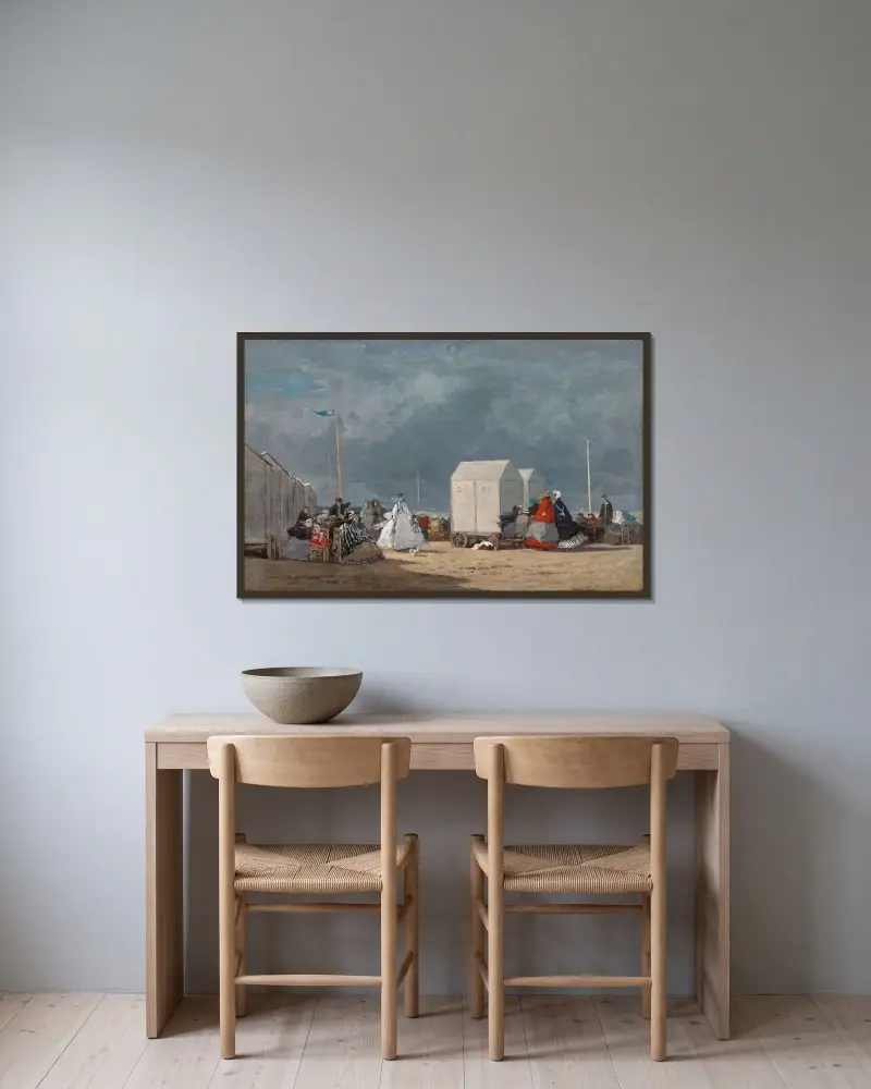 Annalkande oväder av Eugène Boudin inramad på en vägg