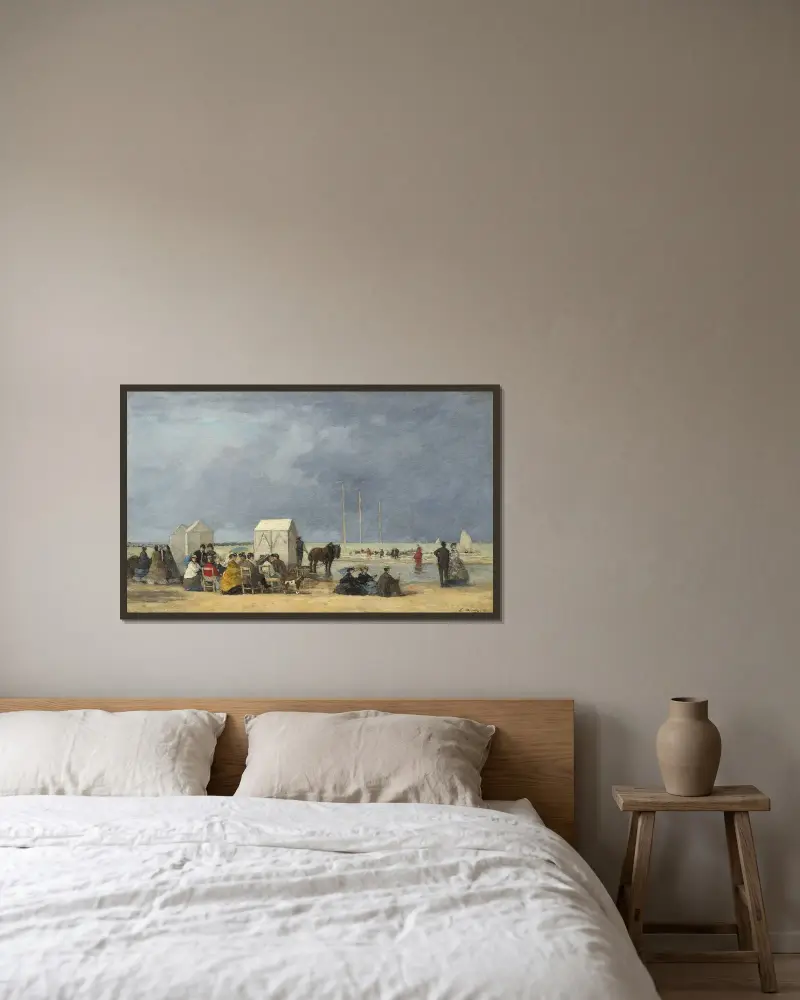 Badtid i Deauville av Eugène Boudin inramad på en vägg