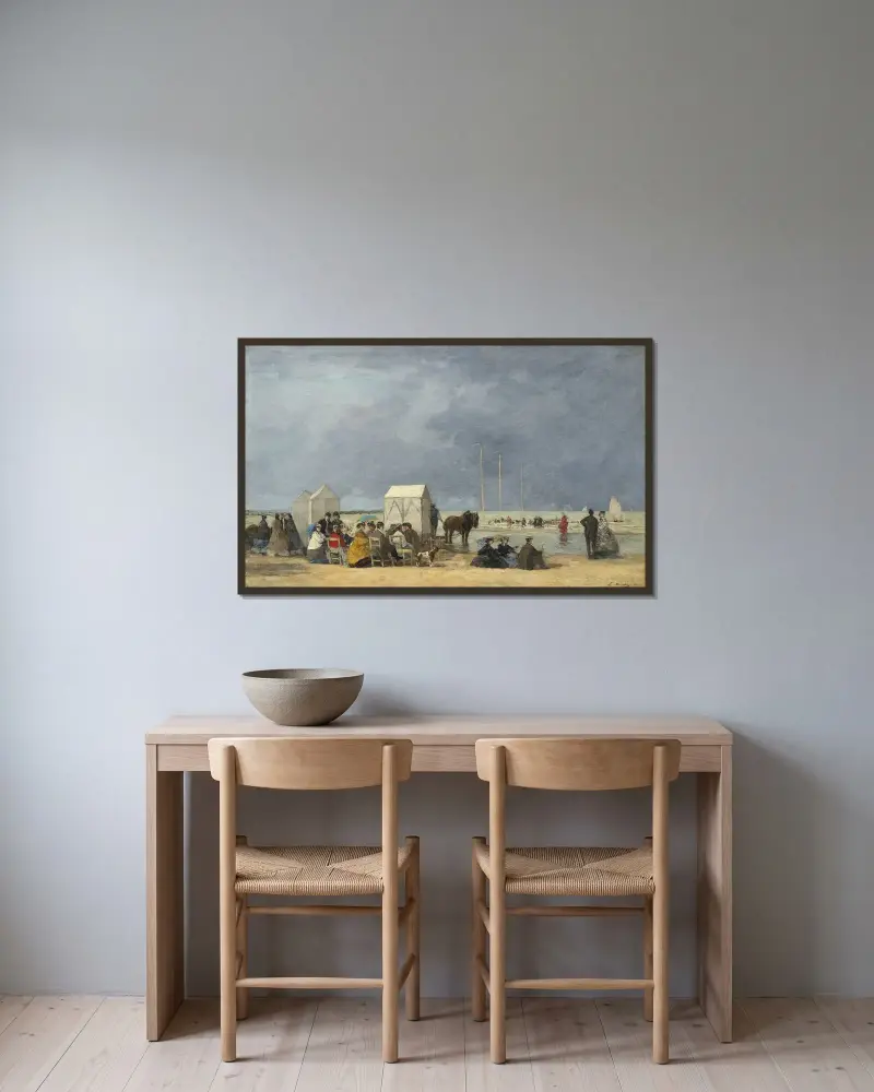 Badtid i Deauville av Eugène Boudin inramad på en vägg