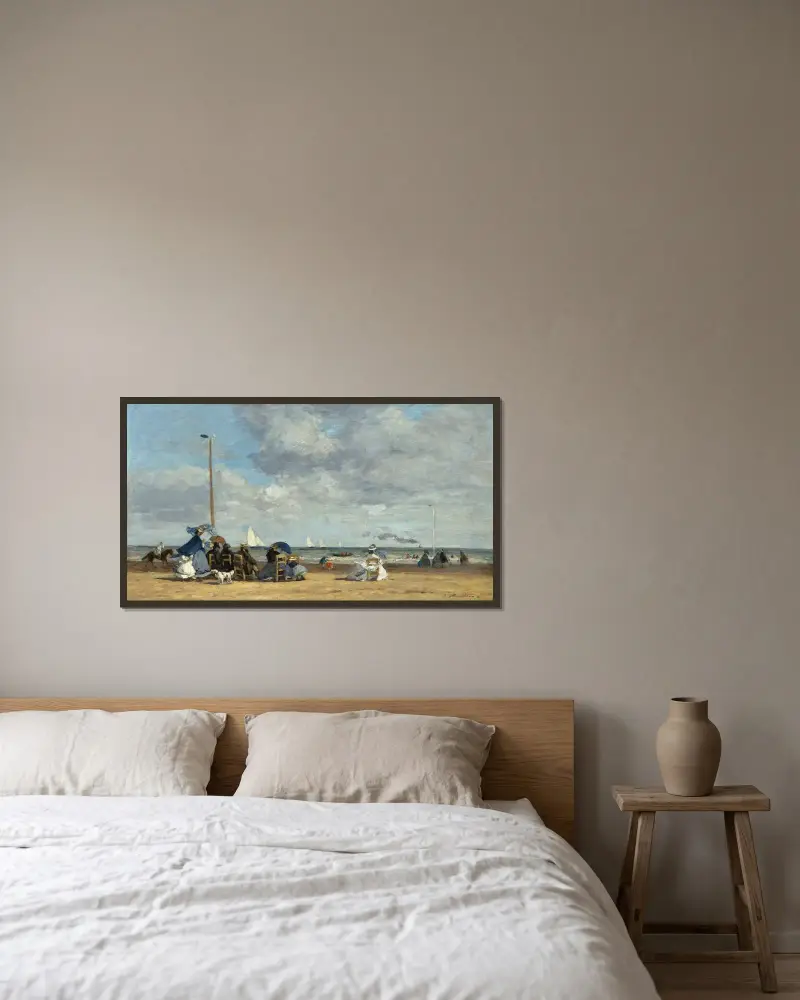 Stranden vid Trouville av Eugène Boudin inramad på en vägg