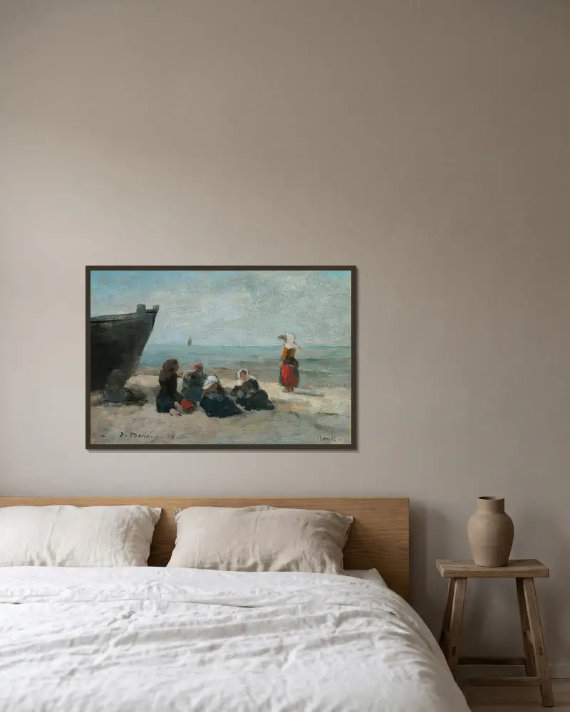 Berck. Fischerinnen, die auf die Rückkehr der Boote warten von Eugène Boudin gerahmt an einer Wand