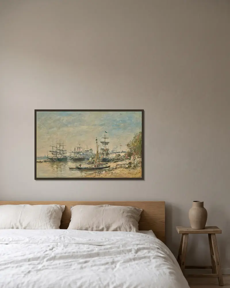 Bordeaux, hamnen av Eugène Boudin inramad på en vägg