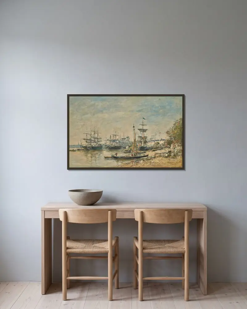 Bordeaux, hamnen av Eugène Boudin inramad på en vägg