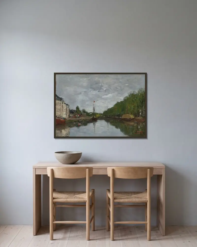Bryssel, kanalen vid Allée Verte av Eugène Boudin inramad på en vägg