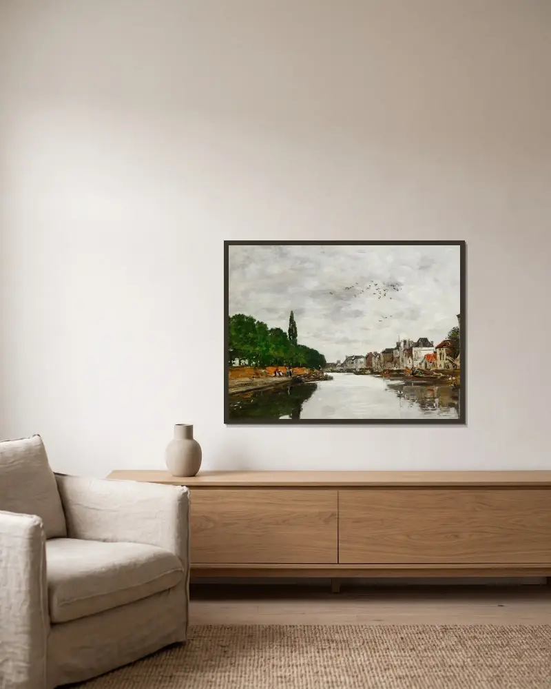 Canal aux environs de Bruxelles av Eugène Boudin inramad på en vägg