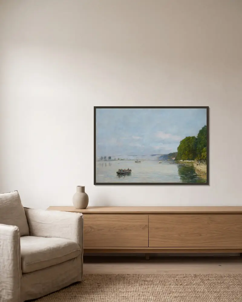 Caudebec-en-Caux, Bateaux sur la Seine av Eugène Boudin inramad på en vägg