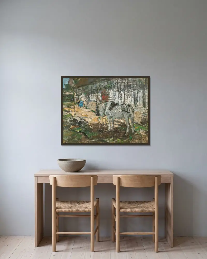 Normandisk häst av Eugène Boudin inramad på en vägg